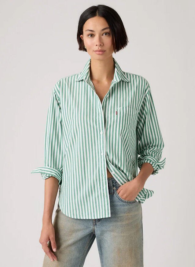 Harlie Boyfriend Shirt Serafina Stripe Pine Green