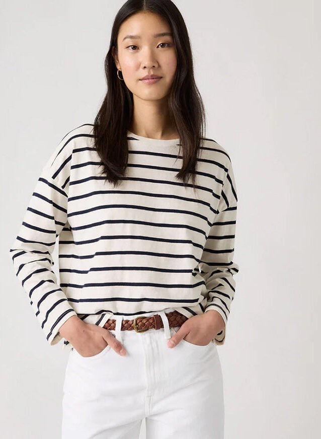 Julie Slub LS Saint Stripe Egret Navy