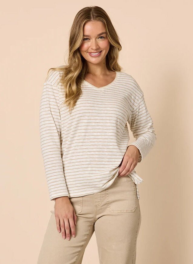 City Stripe Long Sleeve Tee Natural Ivory