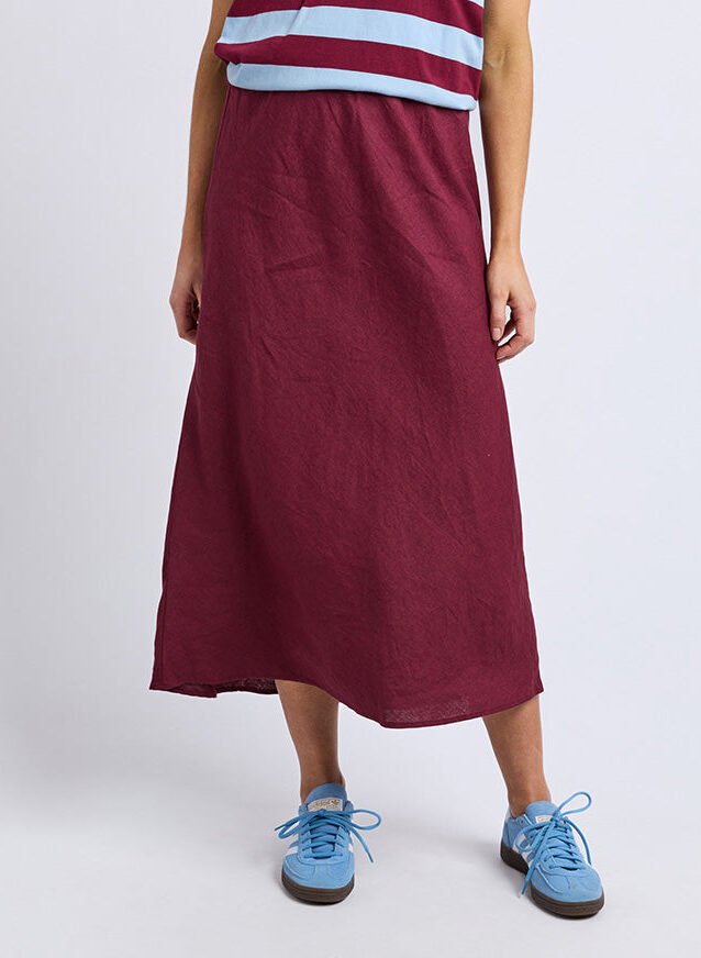 Eleni Bias Linen Skirt Plum