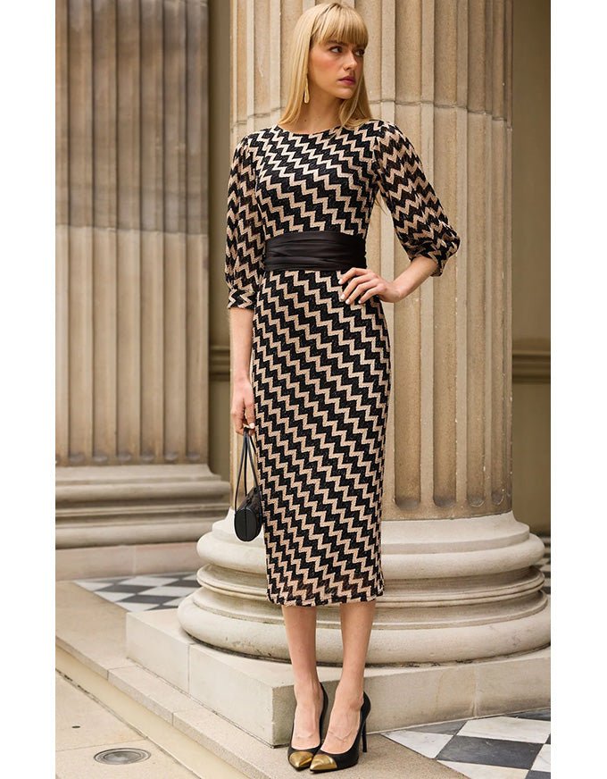 white and gold chevron dress Herringbone Chevron A-Line Dress