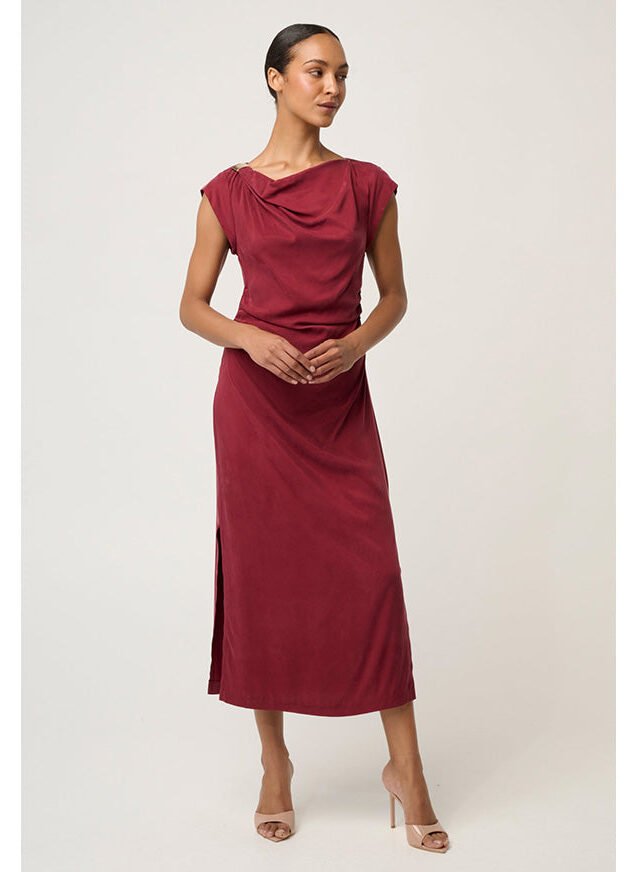 Monique Draped Neck Column Dress Ruby