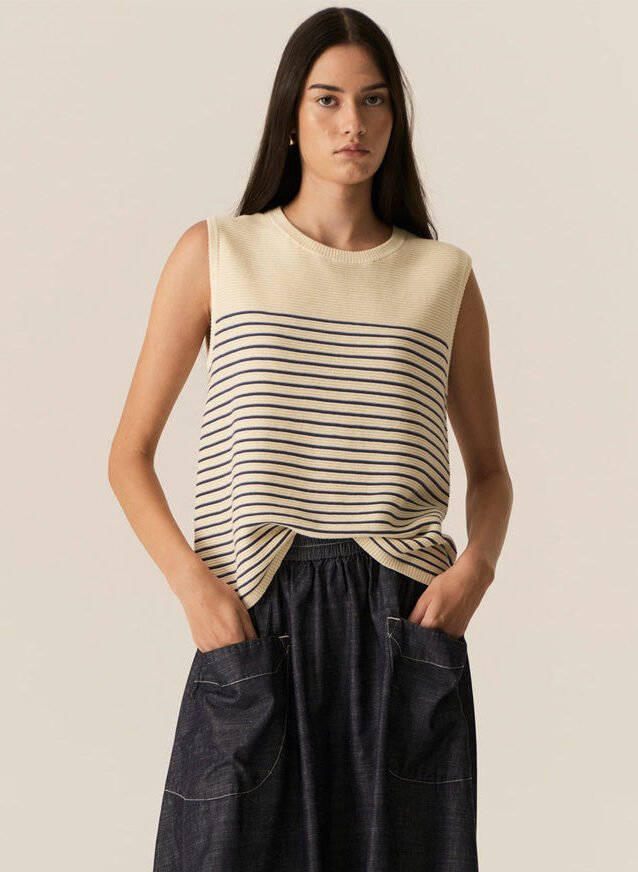 Jules Knit Tank Blue/Ivory