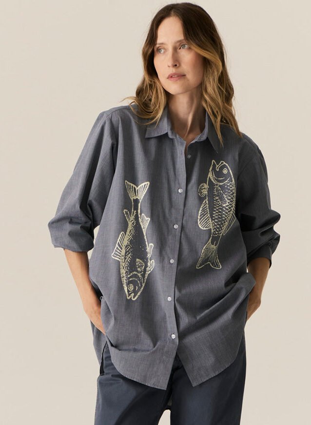 Cassis Fish Shirt Denim/Pebble