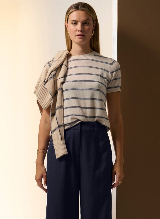 Sable Knit Tee Stripe Pebble/Blue