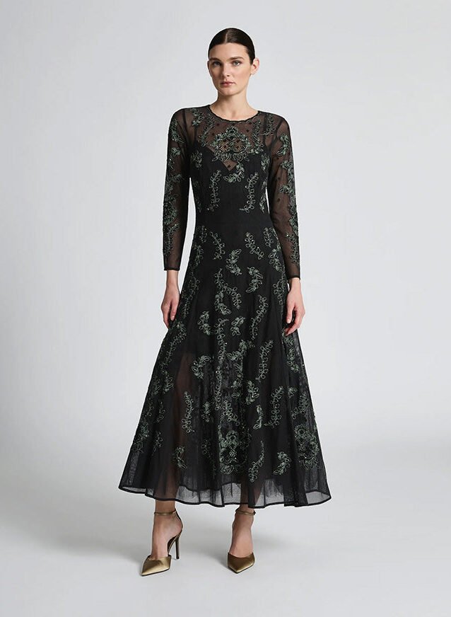 Simone A-Line Dress Emerald Black