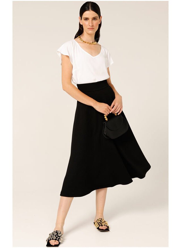 Checker Midi Skirt Black Check Jacquard